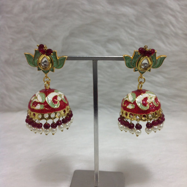 Classic Red and Green Meenakari Jhumka Earrings