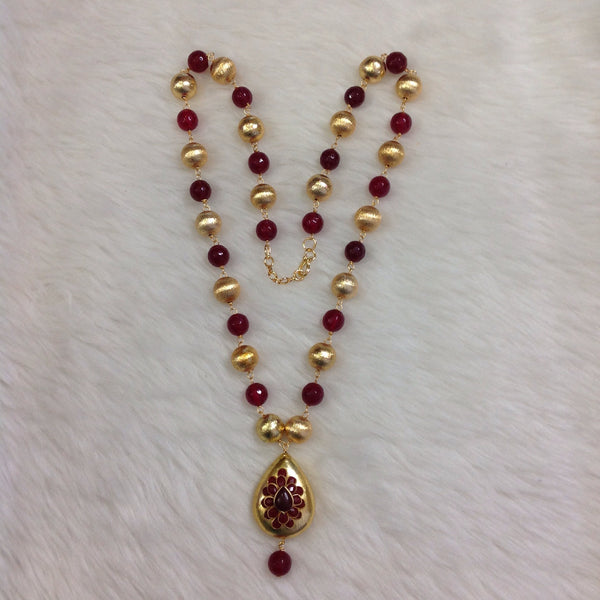 Dazzling Maroon Gemstones and Golden Beads Necklace