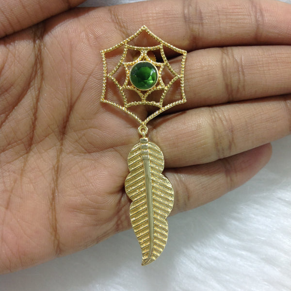 Leaf and Flower Gold and Green Long Earrings