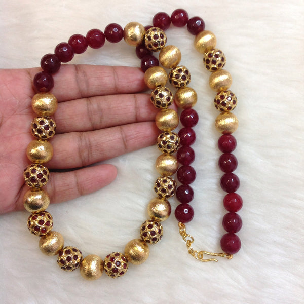 Carmine Maroon Gemstone with Golden Necklace
