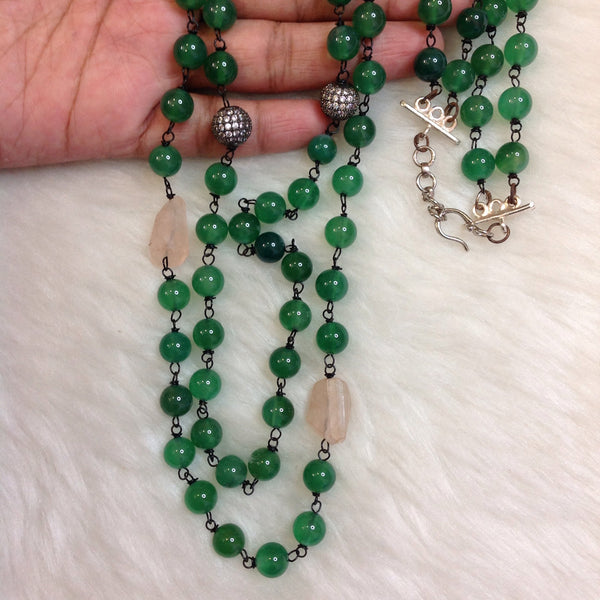 Green Onyx Rose Quarts Necklace