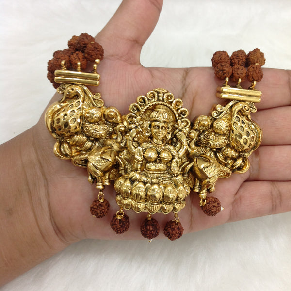 Rudraksh With Goddess Laxmi Pendant And Shell Pearl Necklace Set