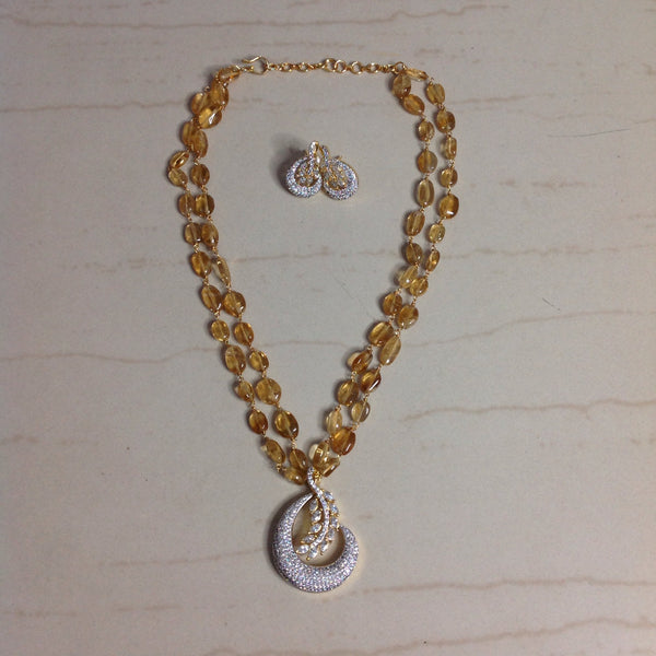 Charming Citrine with Crescent Zircon Pendant Necklace Set