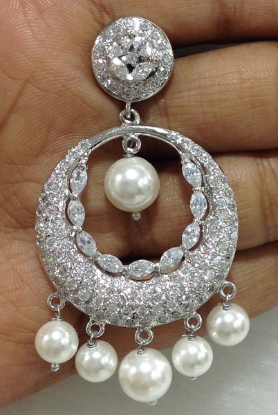 Silver Finish Long Chandbali Earrings