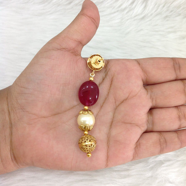 Sangria Red Gemstones Golden Handcarved Necklace Set