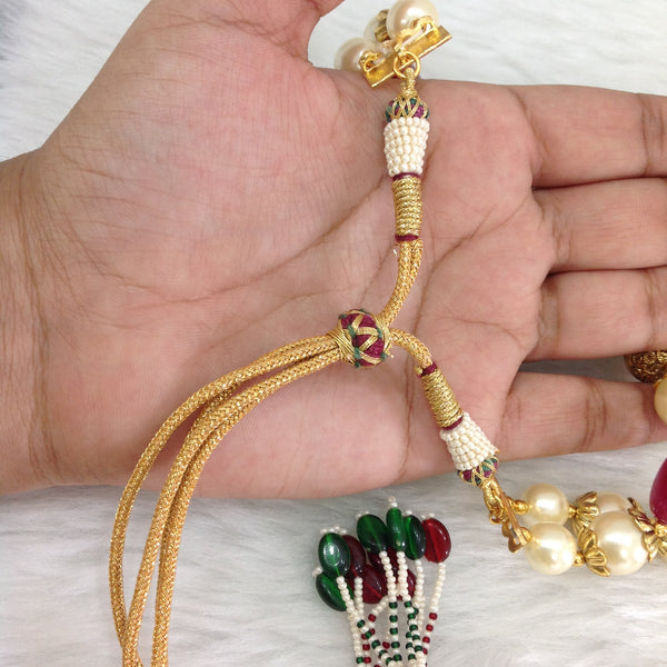 Sangria Red Gemstones Golden Handcarved Necklace Set