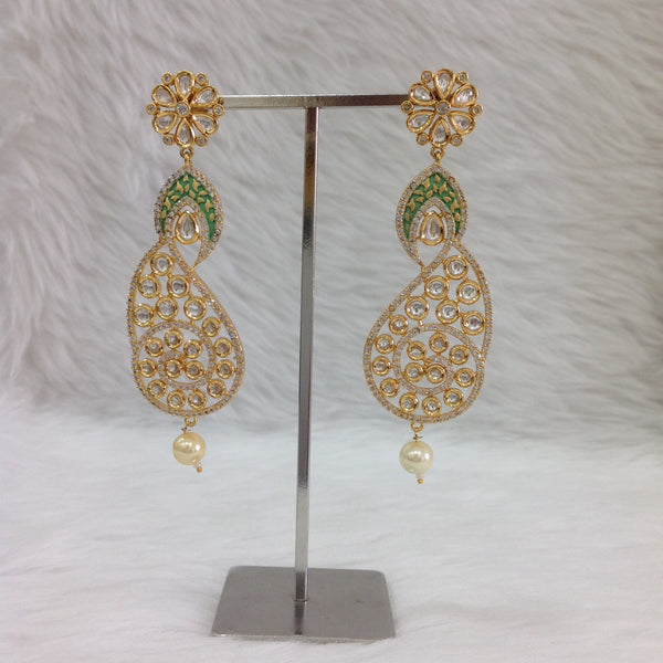 Splendid Seafoam Green Kundan And Crystal Long Earrings