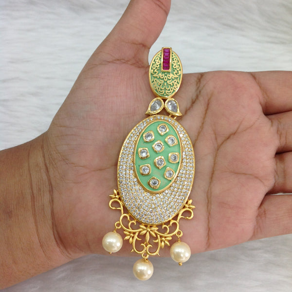 Sensational Seafoam Green Kundan And Crystal Long Earrings