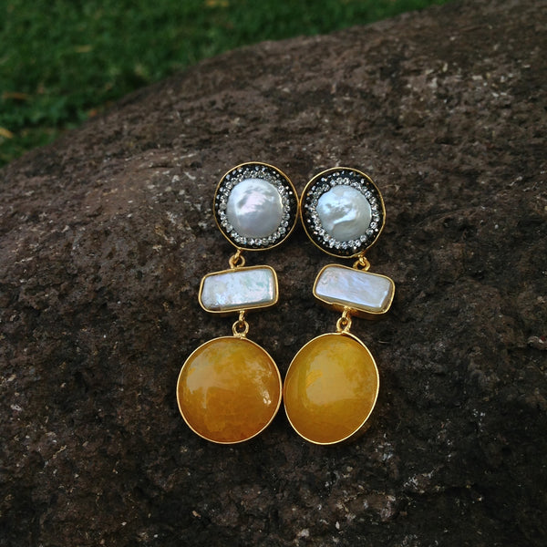 Awesome Orange Gemstones Crystal Earrings
