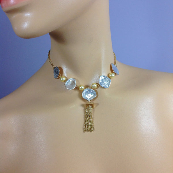 Sensational Silver with Golden Tassel Choker Necklace