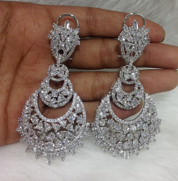 Gigantic Long Beautiful Cubic Zircon Chandbali Earrings