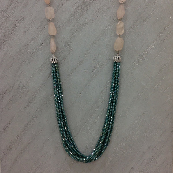 Rose Quartz and Green Crystal Necklace