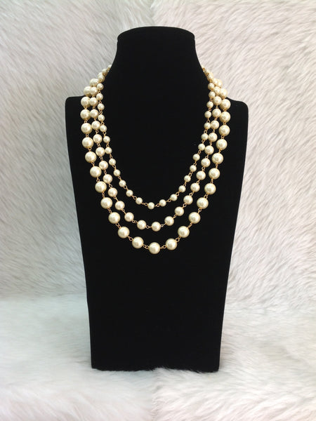 Three Stranded Glorious Golden Shell Pearls Necklace
