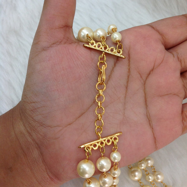 Three Stranded Glorious Golden Shell Pearls Necklace