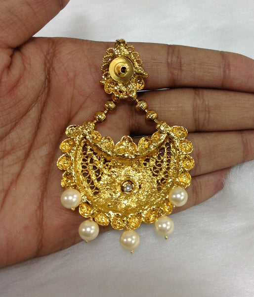 Golden Chandbali Kundan Earrings