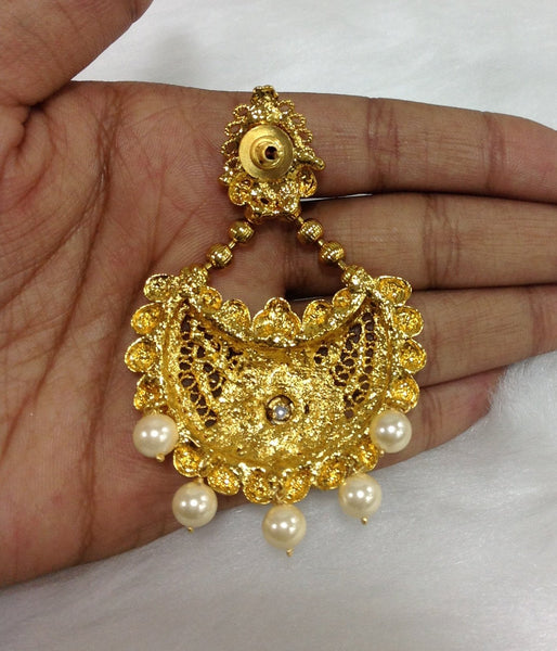 Golden Chandbali Kundan Earrings