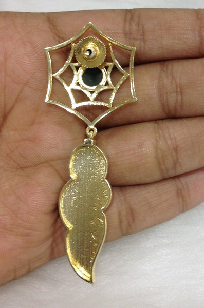 Leaf and Flower Gold and Green Long Earrings