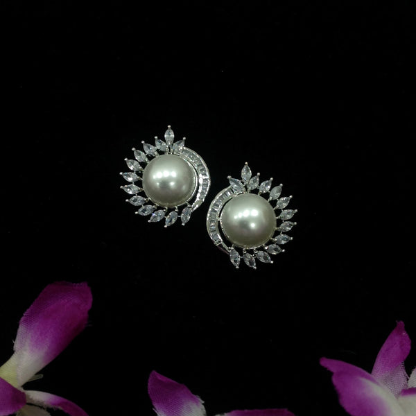 Pleasing Pearl In Crystal Stud Earrings
