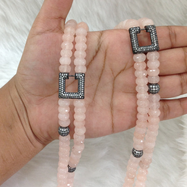 Beauticious Baby Pink Gemstones With Square Crystal Necklace