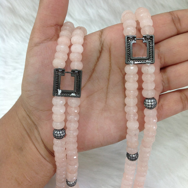 Beauticious Baby Pink Gemstones With Square Crystal Necklace