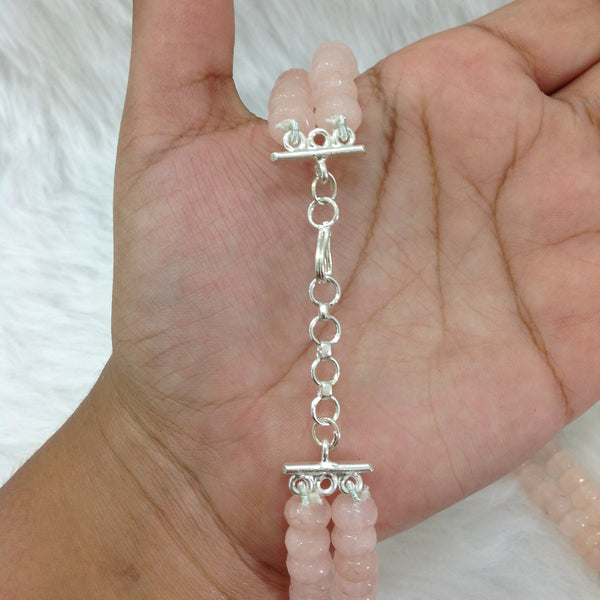 Beauticious Baby Pink Gemstones With Square Crystal Necklace