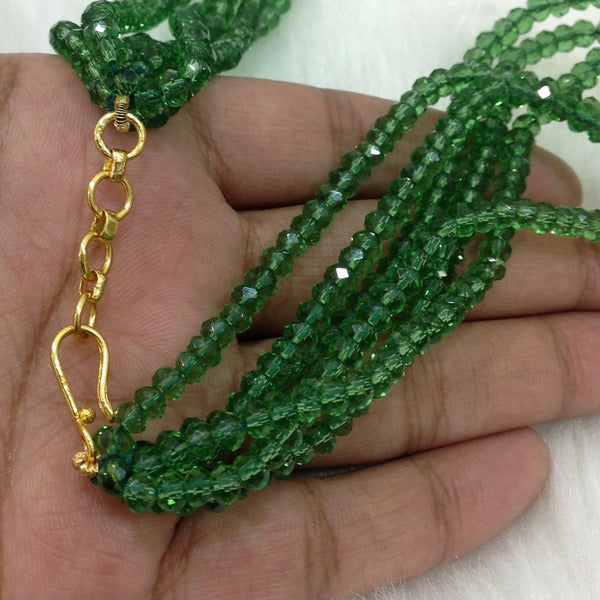 Parakeet Green Beads Golden Droplet Pendant Necklace