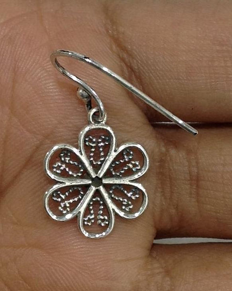 Small Flower Design 925 Silver Drop Earrings