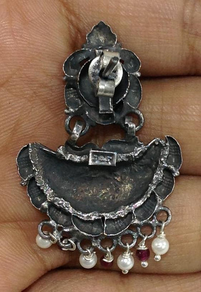 Vintage Silver Oxidized Drop Earrings