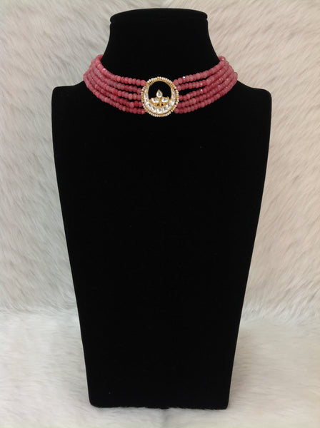 Radiant Cerise Pink Gemstones Kundan Choker Necklace Set