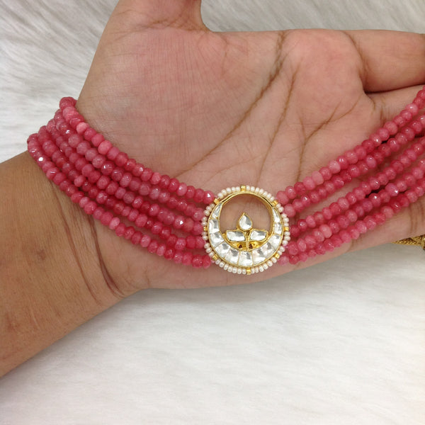 Radiant Cerise Pink Gemstones Kundan Choker Necklace Set