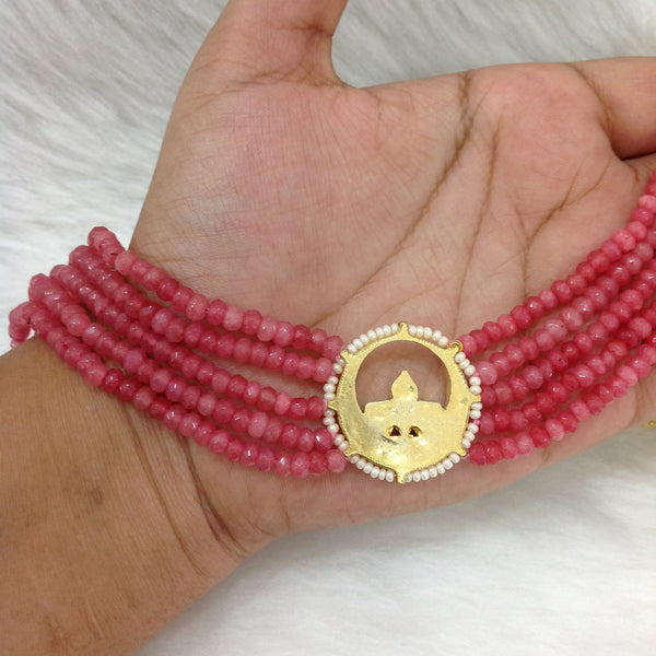 Radiant Cerise Pink Gemstones Kundan Choker Necklace Set