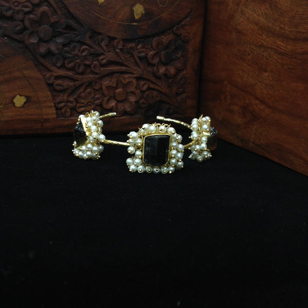 Pearl Showers on Black Quartz Rocks Bracelet - Adjustable Size