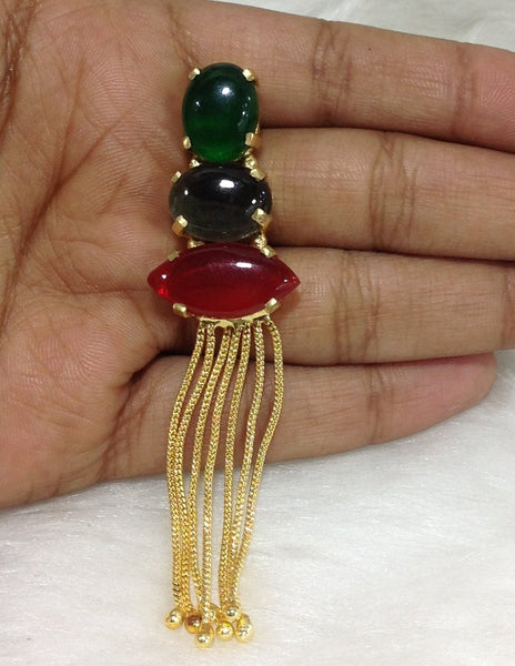 Green Grey and Red Long Dressy Earrings