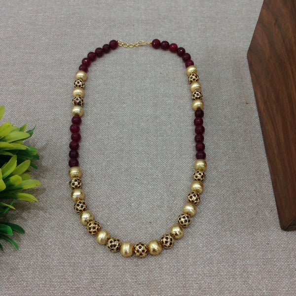 Carmine Maroon Gemstone with Golden Necklace