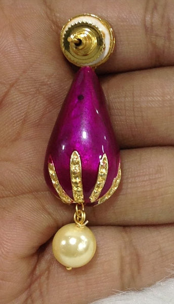 Fuchsia Pink Enamel Earrings