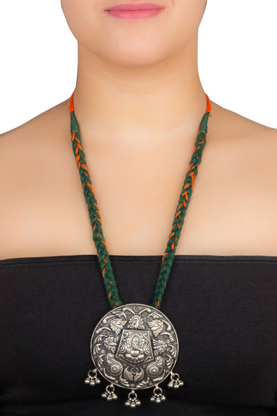 Ganesha Black 925 Silver Overlay Medallion Temple Necklace