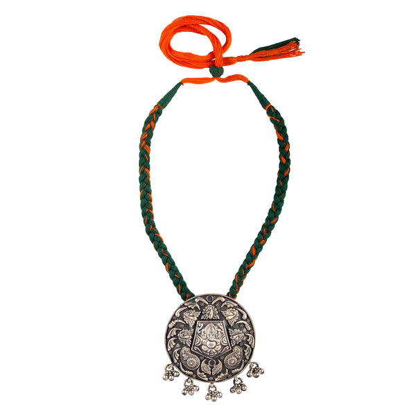 Ganesha Black 925 Silver Overlay Medallion Temple Necklace