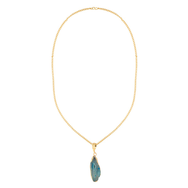 Teal Blue Agate Stone Chain Pendant Necklace