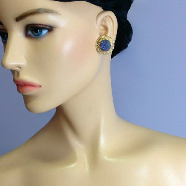 Glam Blue Druzy Crystal Stud Earrings
