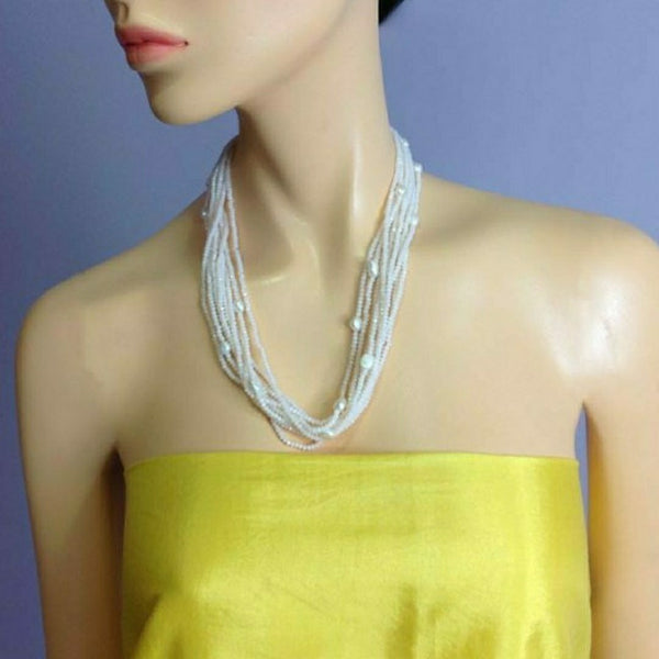 Multi-stranded White & Freshwater Pearl Necklace