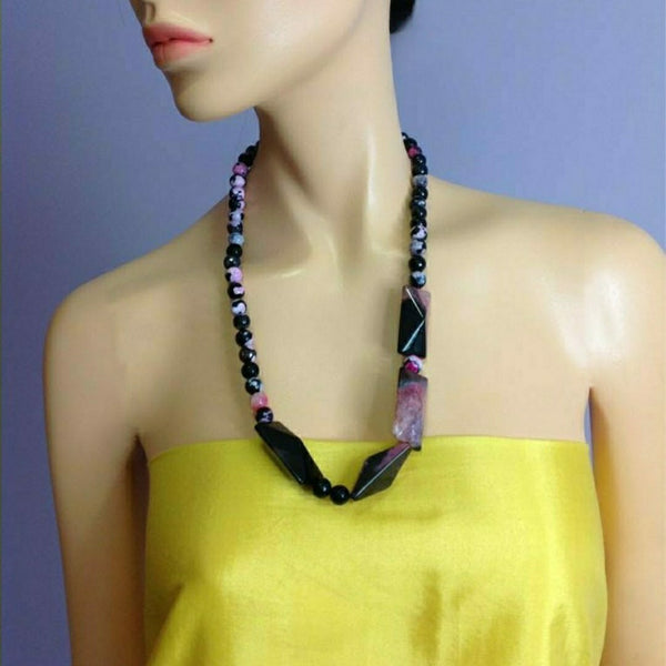 Pink and Black Gemstones Necklace