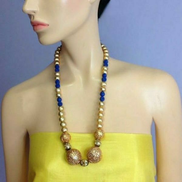 Azure Blue  Golden With Geru Necklace