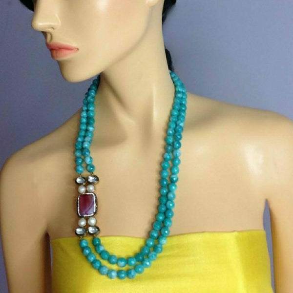 Seafoam Necklace With Baroque Pearl and Kundan