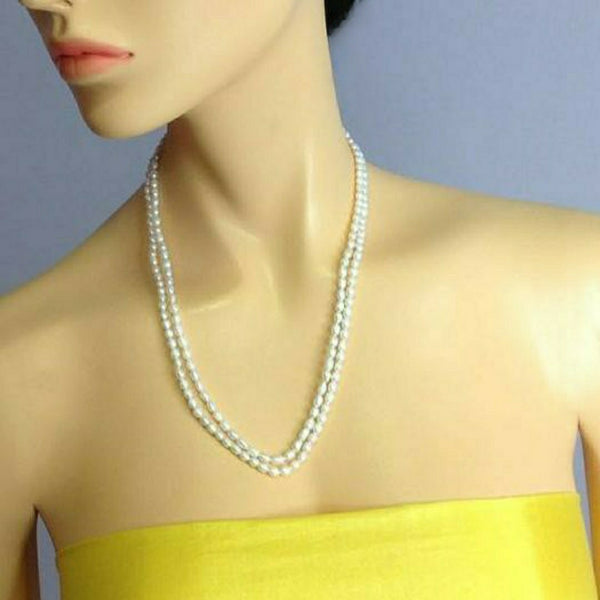 Classic 2 Stranded White Fresh Water Pearls Necklace