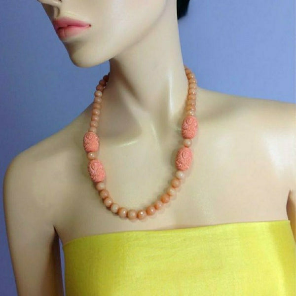 Precious Peach Gemstones With Coral Beads Necklace