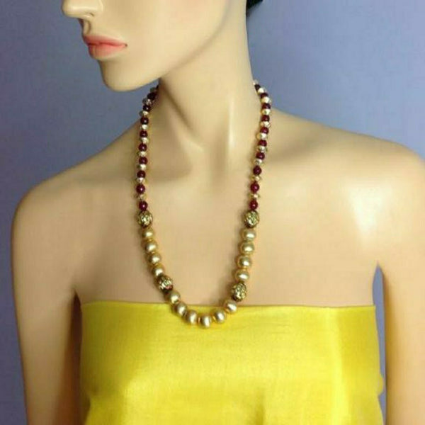 Cultured Combination of Golden and Maroon Necklace