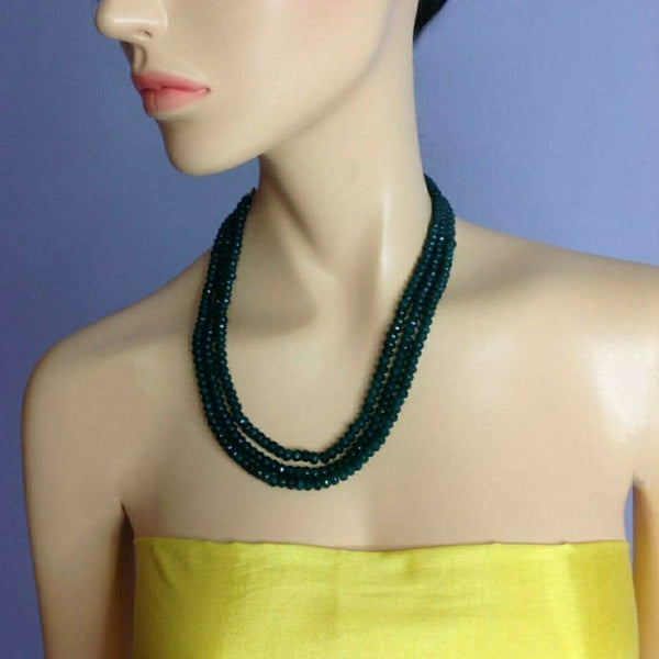 Majestic Emerald Green 3 Stranded Necklace