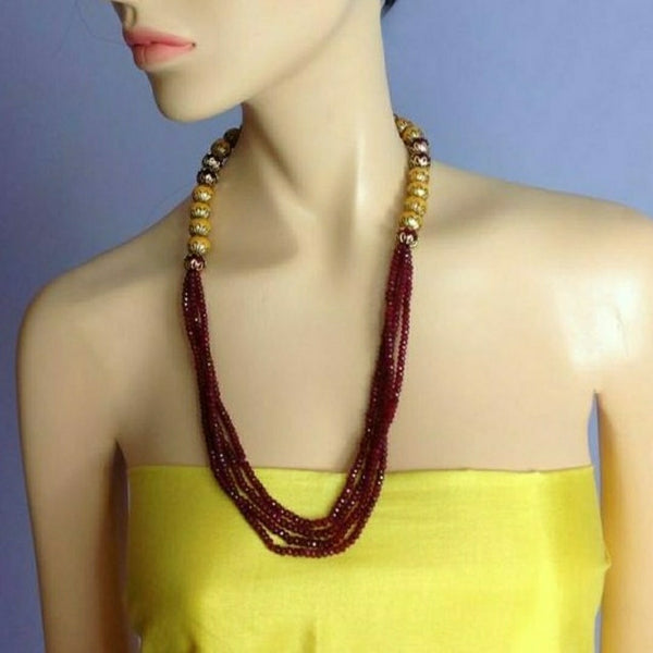 Marvellous Maroon Gemstones With Enamel Beads Necklace