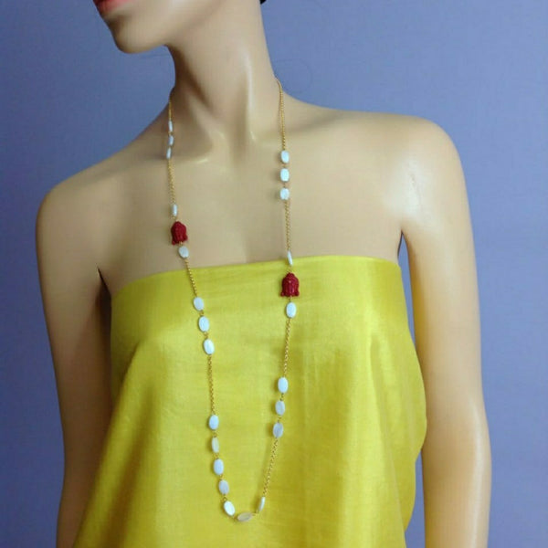 Stellar Buddha Corals with Mother of Pearl Chain Necklace