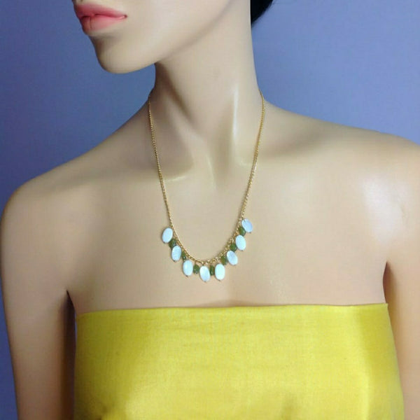 Serene Mother Of Pearls and Fern Green Chain Necklace